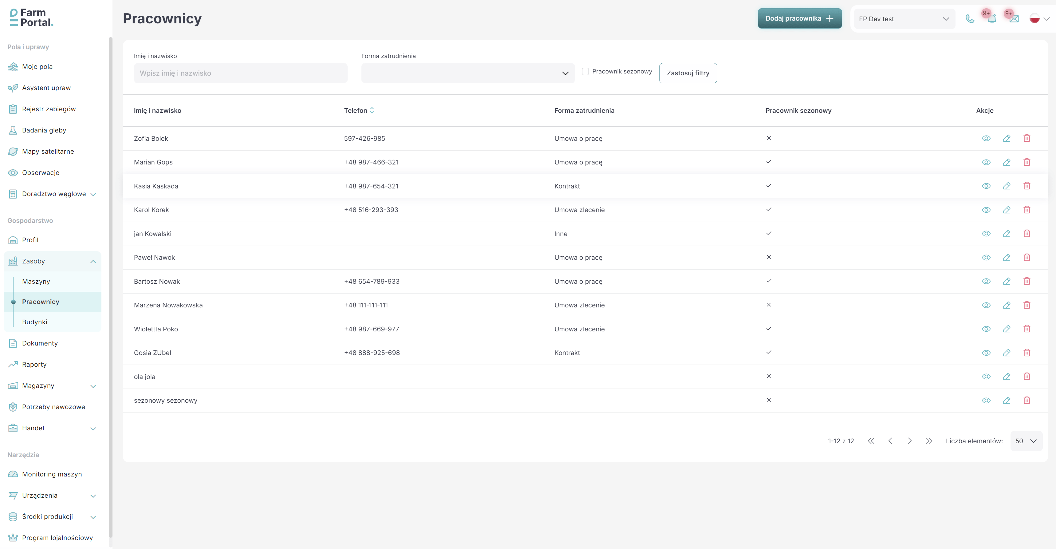 FarmPortal – zrzut ekranu systemu zarządzania gospodarstwem FMS
